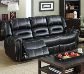 Black Leatherette with Nailhead Trim Power Reclining Sofa